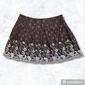 Rachel & Chloe Brown Floral Lace Trim Lined Skirt